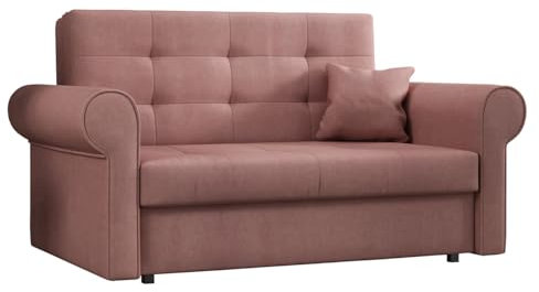 Mirjan24 Schlafsofa Viva Silver II mit Bettkasten, 2 Sitzer Polstersofa mit abgerundete Armlehnen, Sofa mit Schlaffunktion, Sofagarnitur inkl. Kissen, Bettsofa, Wohnlandschaft (Mono 235)