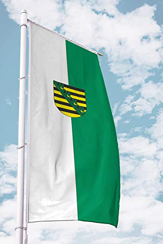 Deitert Bundesland-Flagge Sachsen – 120x300 cm Sachsen Flagge mit Wappen, Fahne für Ausleger aus reißfestem Polyester