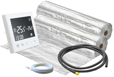 ew direkt Komplett-Set elektrische Fußbodenheizung AluPro 140 für Laminat/Klickvinyl mit Thermostat RT-50 weiß (1-20m²) (18 m ² - 0,5 x 36 m)
