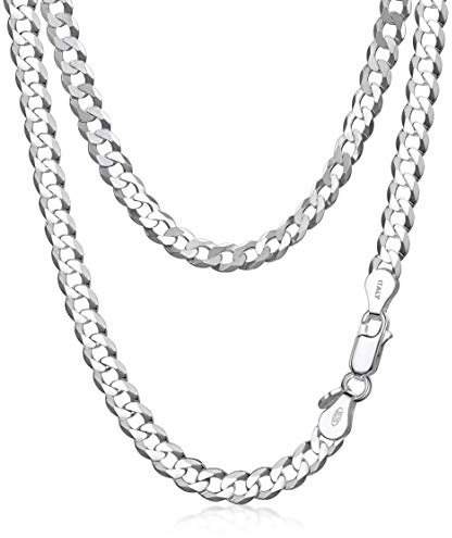 Amberta Collar de Cadena Cubana para Hombre de Plata de Ley 925 Maciza Italiana, Collar Plata Hombre Regalo, Eslabones Estilo Miami: Cadena Cubana 5.5 mm 55 cm