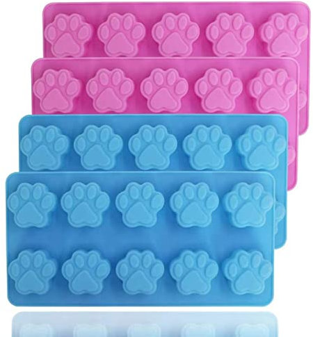4 Stück Silikonformen mit Pfotenabdruckmotiv, 10 Mulden, wiederverwendbar, Hunde- und Katzenpfotenform, Eis, Süßigkeiten, Schokolade, Kekse, Backformen