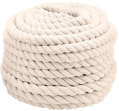 JOIKIT 2,9 m, 1,9 cm, beige Baumwollseil, 3-strängig, gedrehtes Baumwollseil, dickes natürliches Baumwollseil für Hängematten, Heimwerken, Handwerk, Gartenarbeit