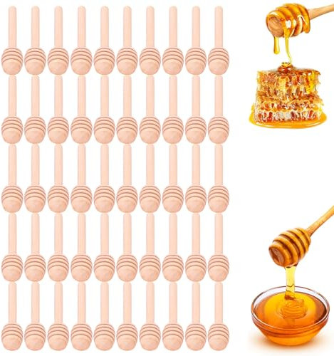 100 Stück Honiglöffel, 3 Zoll Mini-Holz-Honig-Rührer Honeycomb-Sticks Honig-Sticks für Honigglas Dispense Honey
