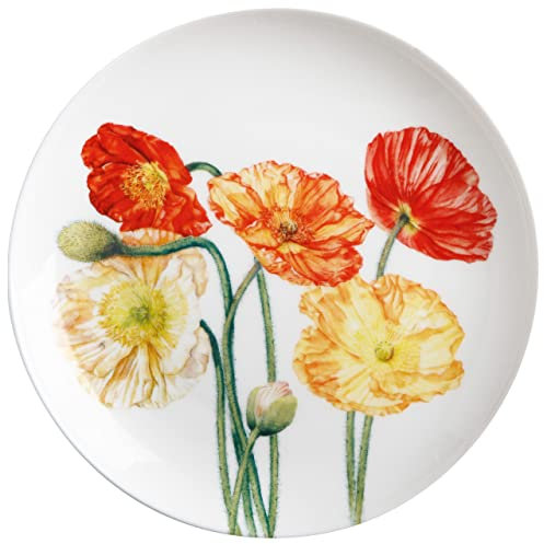 Maxwell & Williams JY0045 Teller rund Ø 20 cm – Serie Floriade – Bone China Porzellan Weiß glatt – in Geschenkbox, Mohn