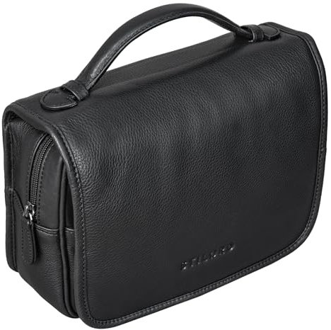 STILORD 'Arlo' Leder Kulturtasche zum Aufhängen Kulturbeutel Waschtasche mit Henkel und Ring Reise Necessaire Vintage Leder Toilettentasche für Damen und Herren, Farbe:schwarz