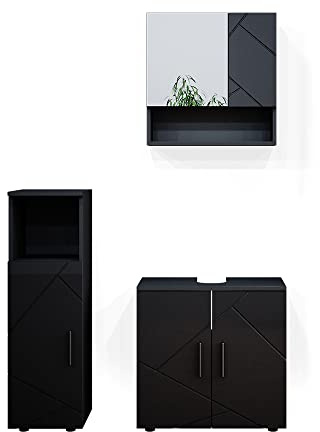 Vicco Badmöbel-Set Irma, Anthrazit Hochglanz, 80 cm | besteht aus Waschbeckenunterschrank, Spiegelschrank und Midischrank