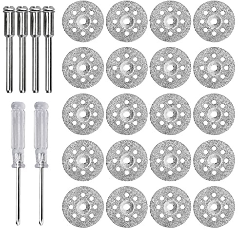26 Pezzi 22.5 mm Disco Diamantato di Taglio Dischi Diamantati Mini Metallo Sega Disco da Taglio Ruota set con 3 mm Mandrino e Cacciavite a Croce per Legno Piastrelle Vetro Metallo Pietre Ferro