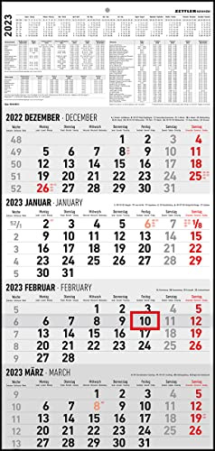 4-Monatskalender 2023 - Büro-Kalender 30x62,8 cm (geöffnet) - mit Datumsschieber - Zettler - 960-0011