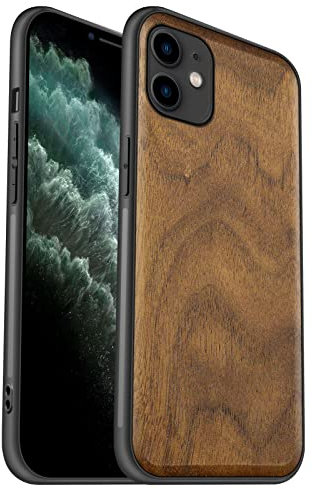 Carveit Coque pour iPhone 11 [Élégant Noyer] [Pare-Chocs en TPU Souple] Coque de téléphone Antichoc Compatible avec 11 Coques en Bois (Grain de Bois Naturel)