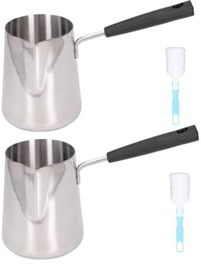 2 Pièces Poêle à Lait, Casserole à Lait Avec Bec Verseur Mini Casserole Avec Poignée Acier Inoxydable Résistant Chauffe-Lait Chauffe-Café Pour Café Au Lait 600 Ml