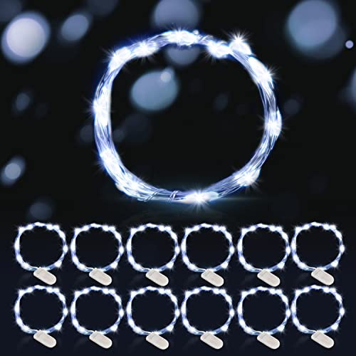LED Lichterkette mit Batterie, 12 Stück Lichterketten Batteriebetrieben, Lichterkette Batterie, Micro Draht Wasserdichte für Geburtstag Hochzeit Party Weihnachten Halloween Schlafzimmer Deko