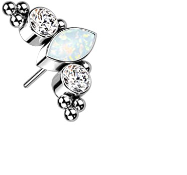 Paula & Fritz® Push-In Aufsatz Silber Zirkonia Klar Opal Weiß Titan-IUM Grade 23 Piercing 12,2-mm Groß Ohr-Stecker Labret Stud Nipple Straight Barbell