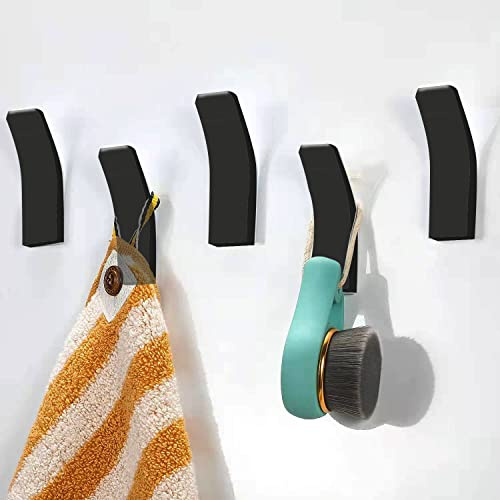 Handtuchhalter ohne bohren Handtuchhaken, 5 Stück Kleiderhaken Wand, Edelstahl Wandhaken Garderobenhaken, Rostfrei Haken Bad Toilette Handtuchhalter Küche Tür Büro Kleiderhaken Dunkelschwarz