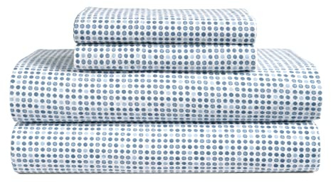 LANE LINEN Cotton Flannel Sheets Full Size - Brushed for Extra Softness - Lightweight Full Size 100% Cotton Sheets Set - Warm & Cozy Flannel Fall Bed Sheets, 15 Deep Pocket - Polka Dot Blue