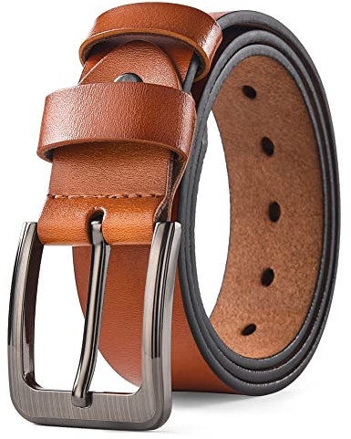 HYCOPROT Gürtel Herren Leather Klassische Accessoires Jeansgürtel 38mm Breite Größe Angepasst für Anzug Herren Kleidung Jeans Ledergürtel Vollrindleder (Braun, 105)
