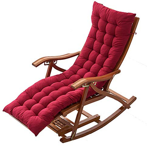 BUJOG Klappbarer Liegestuhl, Holz-Balkon-Liegestuhl, Garten-Sonnenliege mit dehnbarer Fußstütze und Massagebrett, Verstellbarer Outdoor-Sessel, mit Kissen (Farbe: Rot)