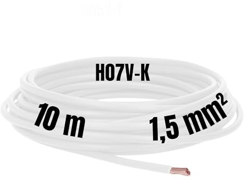 Kalitec 10 Metros H07V-K 1,5 mm² Cable Flexible Blanco I PVC Individual I Cableado Hostil I De Un Solo Cable