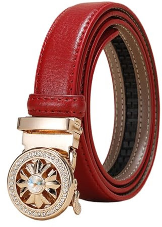 JIARY Gürtel Damen, Taillengürtel Modischer Ratsche Damen Cowboy Weiss, Ledergürtel Schmal Neuheitsgürtel Grün mit runder automatischer Legierungsschnalle,Rot,120CM/47.3''