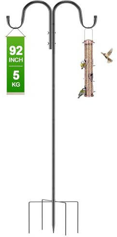 Fuuner Shepherds Hooks for Outdoor, Bird Feeder with 5-Prong Base, 1PCS 243cm/92in Adjustable Shepherd Crook Hooks for Bird Feeders Hanging Station Garden Lights Lanterns Plant Baskets Wind Chime
