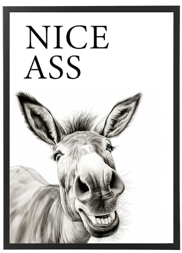 Deqosy Esel Nice A**, Poster 50cm x 70cm mit Rahmen, Toilette Badezimmer Deko, Wand-Deko Bilder Lustiges Geschenk
