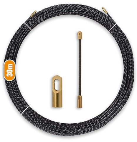 InstalPlace Guía Pasacables Triple Trenzada Monofilamento ⌀4mm 30m | Trenzado con mínimo efecto memoria; rígida en recto y flexible en curva; terminales intercambiables; incluye 2 accesorios