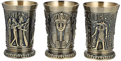 SSTANGLU 3 vasos de chupito de metal vintage egipcio, vaso de chupito creativo de vino personalizado, vasos de chupito de metal de estilo vintage, aleación de zinc, vaso de chupito de faraón de metal