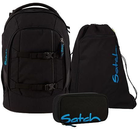 satch pack Schulrucksack Set Black Bounce ab 5.Klasse ergonomisch 30L Stauraum standfest mit Sportbeutel und Mäppchen