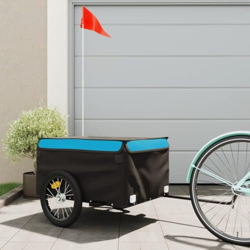 Fahrradanhänger Schwarz und Blau 45 kg Eisen, CIADAZ Fahrrad Anhänger, Lastenanhänger, Handwagen, Fahrrad-lastenanhänger, Lastenfahrrad - 94086