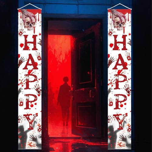 2 Pièces Bannière Halloween,Bannière de porche d'Halloween,bannière de porte,Halloween pour couplet de porche,Portes Bannière,pour Bureau À Domicile Porte D'entrée Jardin (B)