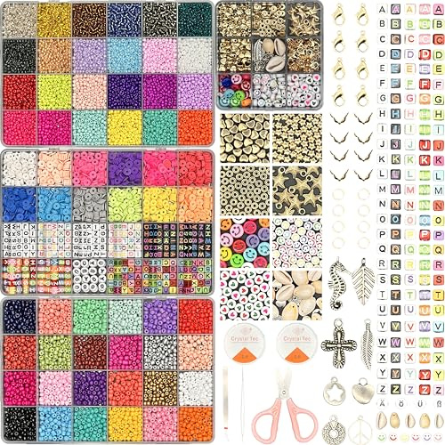 Mega-Perlen-Set – 13.200 Perlen in 3mm, 4mm & 6mm – Hochwertiges Acryl- & Harz-Set – Schmuck-Bastelset mit Zubehör, Fäden & Anhängern – Perfekt für DIY-Armbänder & personalisierte Geschenke