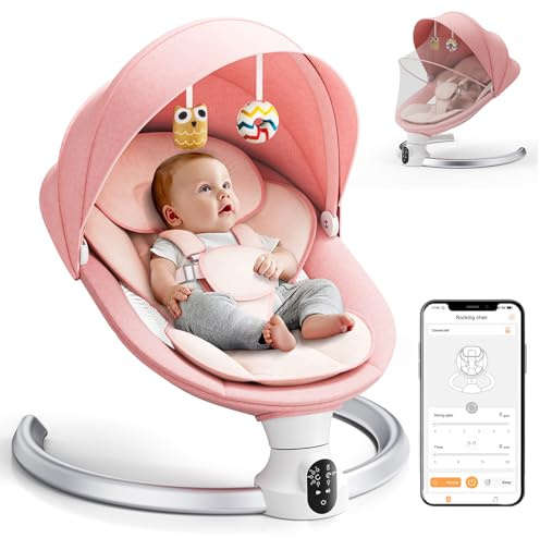 Electric Baby Bouncer Chair, APP Remote Control, 5-Point Harness, 5 Speeds, 3 Timers, 10 Non-Lullaby Music, Infant Rocker 0-6M 9 kg Max