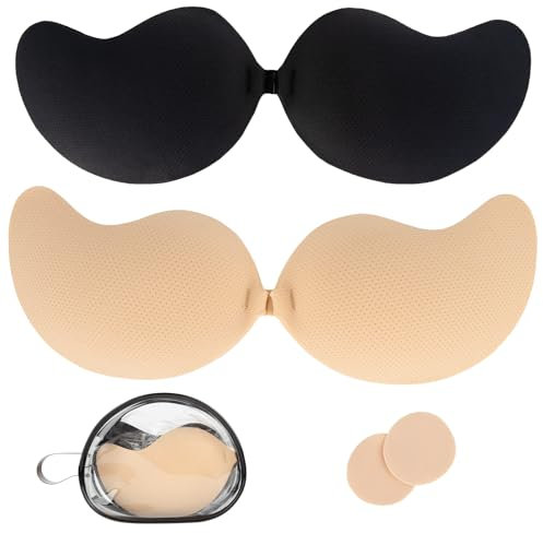 Aroeally 2 PCS Adhesive Bra Sticky Bras for Women Invisible Push Up Sticky Bra (UK, Cup & Band, D, Standard, Invisable)