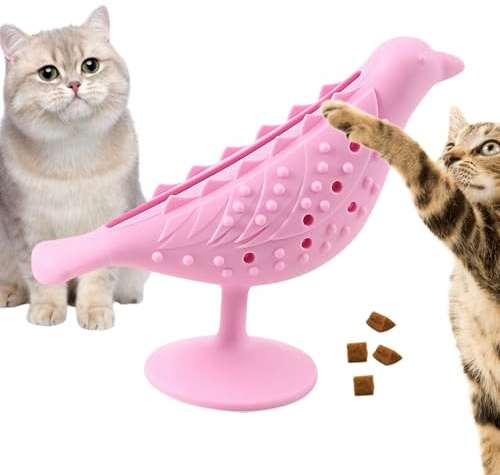 ycezw Katzenspielzeug für Katzen, Beißspielzeug für Kätzchen | sicheres Kauspielzeug in Vogelform, auslaufendes Lebensmittelgerät mit Saugnapf, Beißspielzeug für Katzen, Kratzer