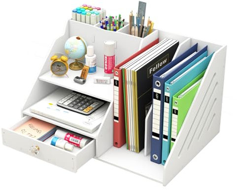 Kaishuai Organizer Scrivania,Organizer da ufficio,Portadocumenti da scrivania,Porta oggetti scrivania con 3 Portapenne,2Porta Documenti,per documenti A4,Cancelleria,Accessori ufficio