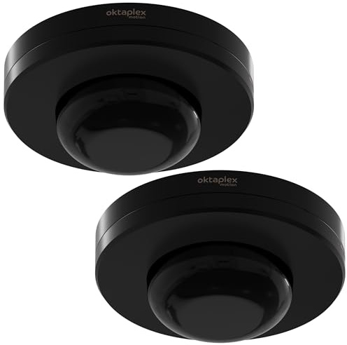 Oktaplex Pia Lot de 2 détecteurs de présence extérieurs Noirs 360° | IP65 230V en saillie capteurs de mouvement PIR noirs