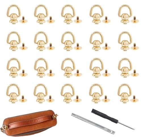 20 Pezzi Rivetti a Vite per Cuoio, Borchie a Vite a Testa Tonda con Anello Rotondo Bottoni Automatici, Ribattini per Cuoio, Kit Di Conversione D-Ring Ruotabile a 360°,per L'Artigianato in Pelle DIY
