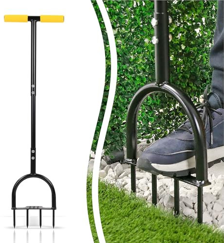 Taylor & Brown Lawn Spike Aerator, Gardening Lawn Aerator for Compacted Soils and Lawns, Non-slip T-Handle Grass Spike Aeration with Four 9cm Solid Steel Spikes, 96cm