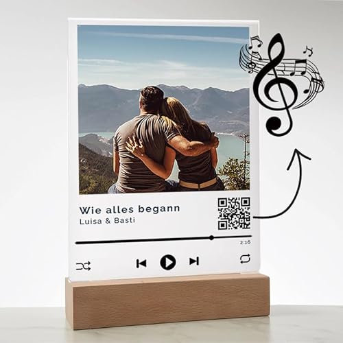 Individueller Song vom Glas-Bild mit Foto und QR Code - Eigener Song-Text, individuelle Melodie - Eigenes Foto auf dem Glas - Personalisiertes Fotogeschenk für Sie und Ihn zum Valentinstag