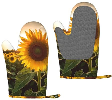 Sunflowers Oven Mitts Set of 2 Heat Resistant Silicone Oven Gloves with Soft Lining Non-Slip Kitchen Cooking Mitt Long Waterproof Potholders Kitchen Essentials