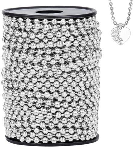 BENECREAT Chaîne à Billes de 20 m et 10 boules Chaînes à Billes en Fer Platine de 4.5mm Chaîne à Maillons de Perles pour Colliers Bracelets Balises Création de Bijoux