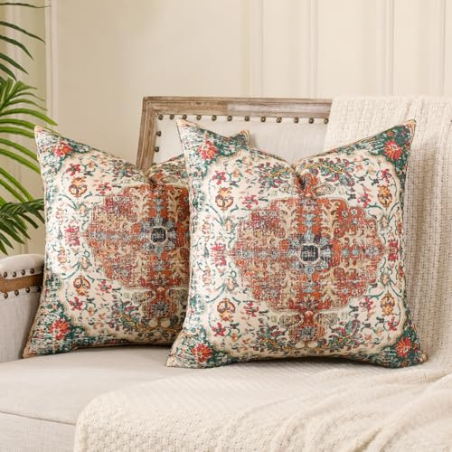 Miuyunya 2er Set Ethno Kissenbezug Grün 40x40 cm Boho Kissenbezüge Sofakissen Doppelseitiges Muster Böhmische Dekorative Kissen Orientalisch Kissenhülle Dekorative für Frühling Sommer Garten Sofa