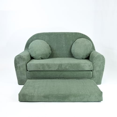 FORTISLINE Kindersofa XXL ausklappbar 96x57x48 cm - Kindercouch aus Cord mit Liegefläche 165 cm, Kinderzimmer Sofa mit 2 Kissen, Abnehmbarer waschbarer Bezug, Oeko-TEX Standard 100