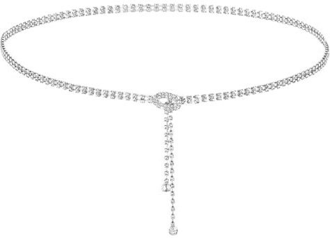 LLOUSSAK 1 Stück Glitzer Gürtel,Strass Gürtel,Verstellbarer Glitzer Taillengürtel,Kettengürtel Silber,Glitzergürtel Kleid,Damen Glitzergürtel für Abendkleid,Strass Taillengürtel,Jean,Kleider(110cm)