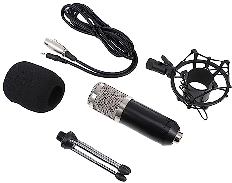 WHAMVOX Condenser Microphone Kit 3.5mm Wired 48v Meeting Mic Set with Silver Mesh Head Black – Conference Recording Studio Microphone for Online Streaming and Ktv