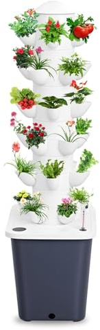 curfair Culture Hydroponique 6 ÉTAGES 30 Troux avec RÉSERVOIR 10L - SYSTÈME DE Jardinage INTÉRIEUR sans Sol LEGUMES, Herbes ET Fruits - KIT Vertical AÉROPONIQUE LA Maison/ÉCOLE/Balcon Noir
