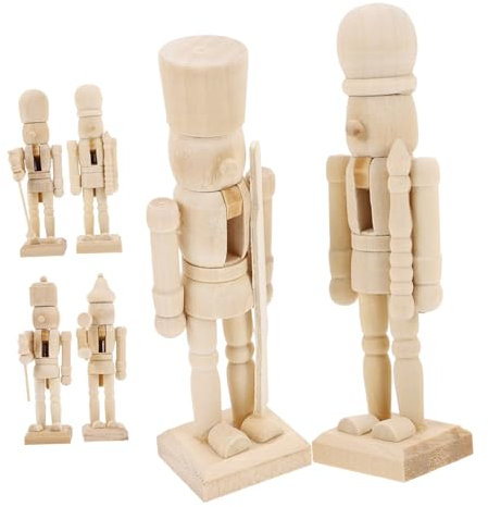 Ipetboom Marionnette Casse-Noisette De Noël 12 Cm en Bois De Noyer Blanche, Lot De 6 Soldats, Déco Bureau Et Fête, Personnages à Peindre pour Activité DIY