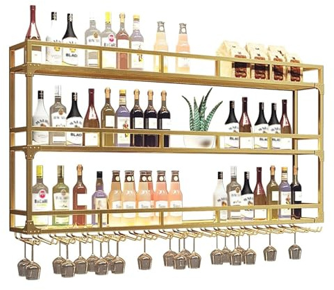 Modernes LED-beleuchtetes wandmontiertes Weinregal mit Glashalter Stilvolle schwimmende Bar-Einheitsregale für das Dekor von Restaurantbars zu Hause