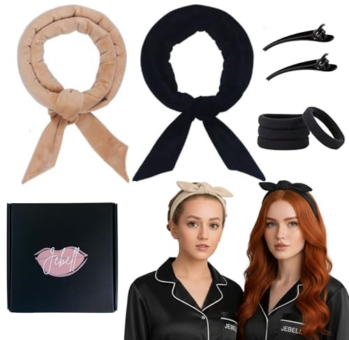 Rizador de Pelo Sin Calor, Pack 2 rizadores de Pelo Terciopelo Premium para Rizos sin Calor, Ondas sin Calor, Rulos Pelo, Heatless Curls, Negro-Beig