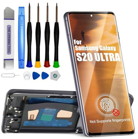 DTD Écran pour Samsung Galaxy S20 Ultra LCD Écran Tactile de Rechange Montage avec Outils (Noir avec Cadre, sans Reconnaissance d'empreintes digitales)