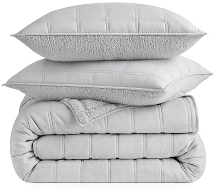 UGG Gizelle Full/Queen Quilt Set with 2 Pillow Shams Lightweight Bedding with Fluffy Reverse, All Season Washable & Hypoallergenic Bedding for Apartment or Dorm Essentials, Full/Queen, Stone